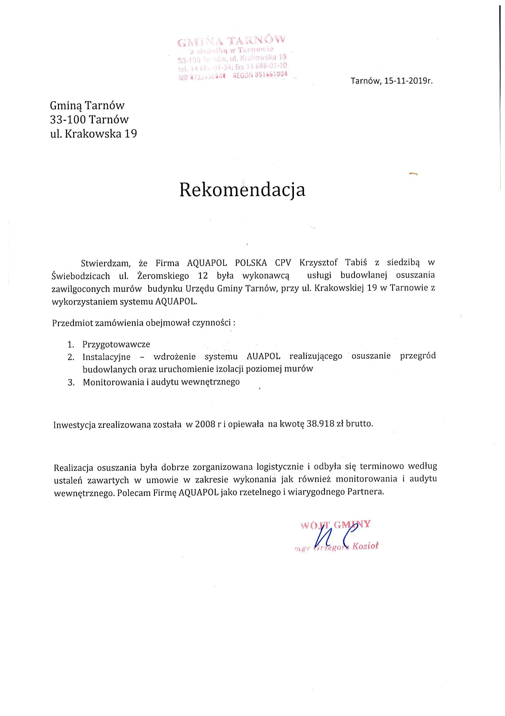 Urząd Gminy, Tarnów